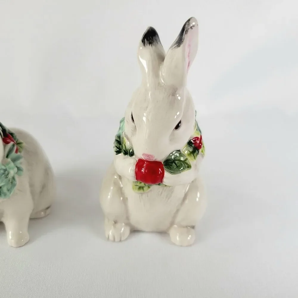 Fitz and Floyd Town & Country Bunny Rabbit Salt & Pepper Cottagecore Christmas
